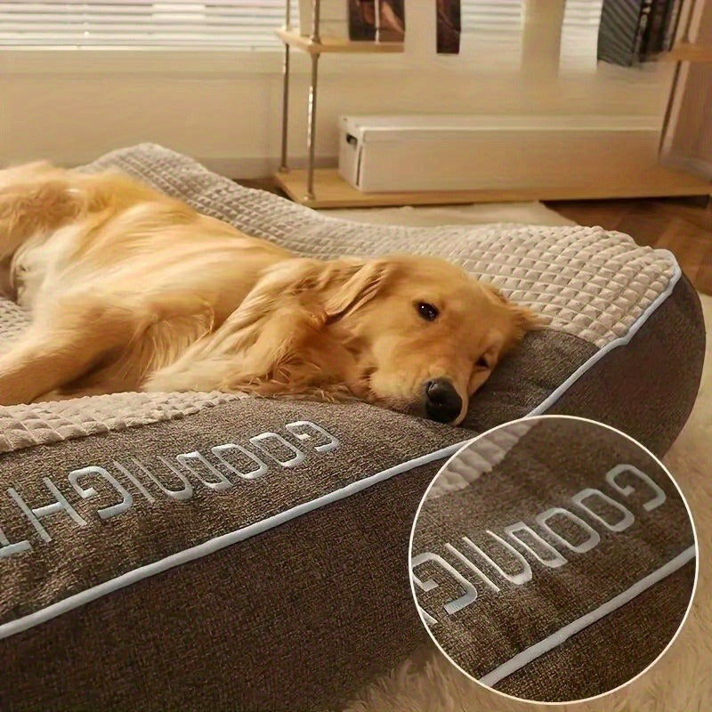 Gray Rectangular Dog Bed with Thick Polyester Fiber Cushion, Four Size Options and Included Grooming Tool