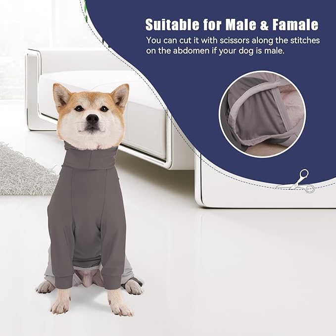 Dog Recovery Suit for Surgery Dog Onesie for Female and Male E-Collar Alternative Anti Shedding Pajamas Long Sleeve Claming Bodysuit Gray XL