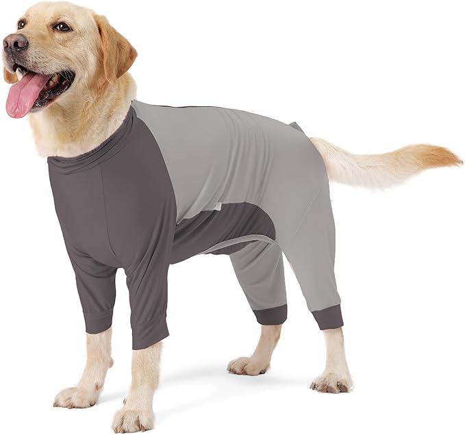 Dog Recovery Suit for Surgery Dog Onesie for Female and Male E-Collar Alternative Anti Shedding Pajamas Long Sleeve Claming Bodysuit Gray XL