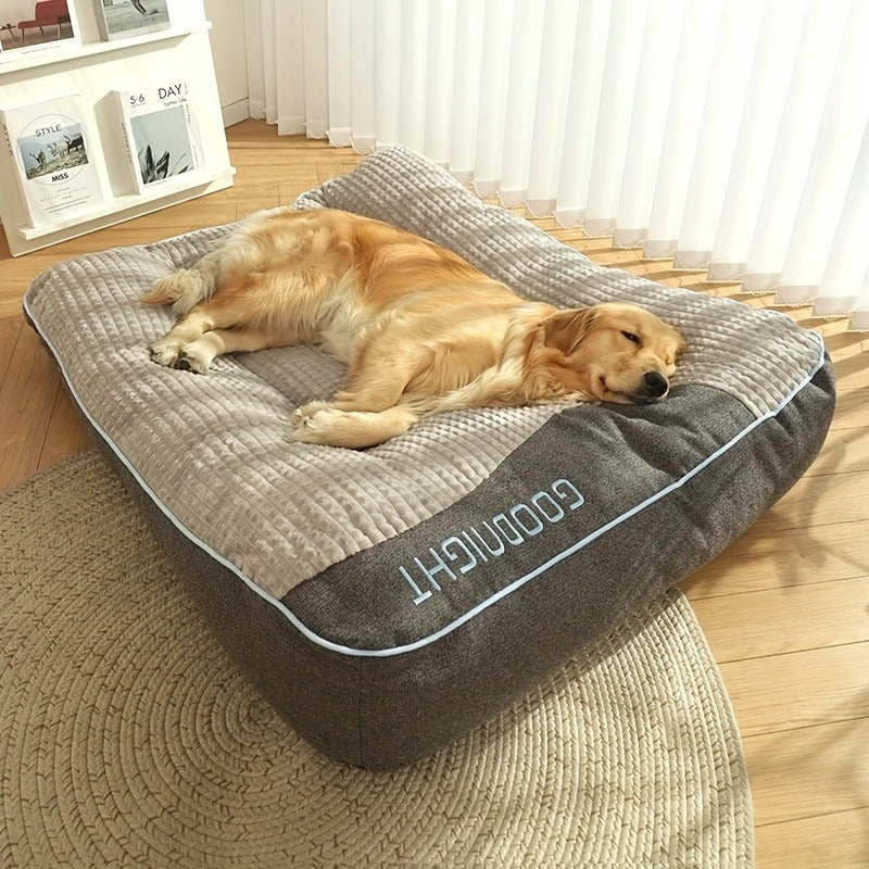 Gray Rectangular Dog Bed with Thick Polyester Fiber Cushion, Four Size Options and Included Grooming Tool