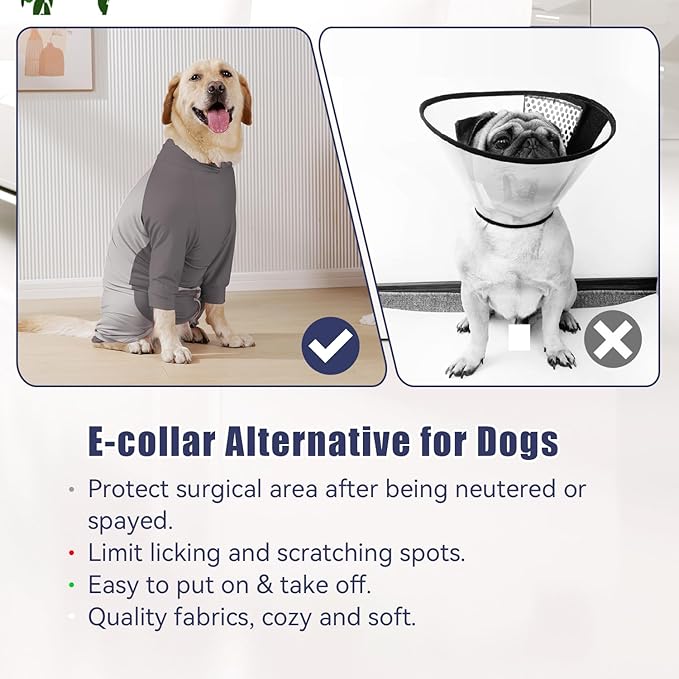 Dog Recovery Suit for Surgery Dog Onesie for Female and Male E-Collar Alternative Anti Shedding Pajamas Long Sleeve Claming Bodysuit Gray XL